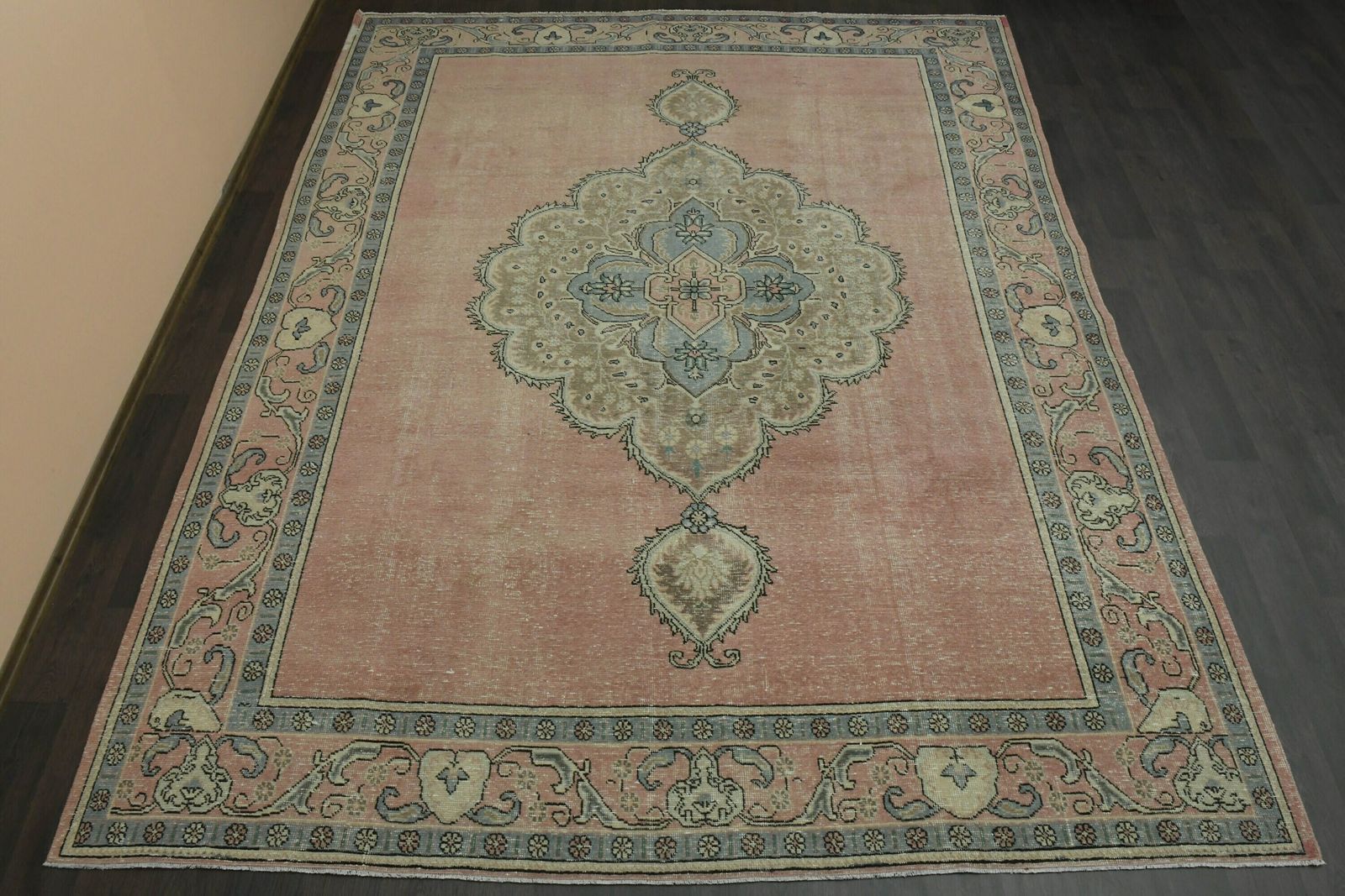 Faded Pink Green Blue Rug, Handmade Turkish Rug, Oversized Rug, Area Rug, Minimalist Rug, Extra Large Rug, Dining Room Rug