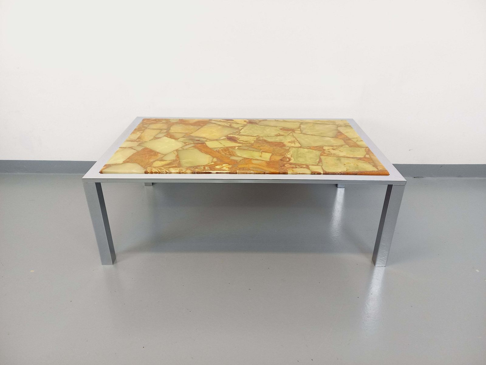 Rectangular Stone And Metal Coffee Table