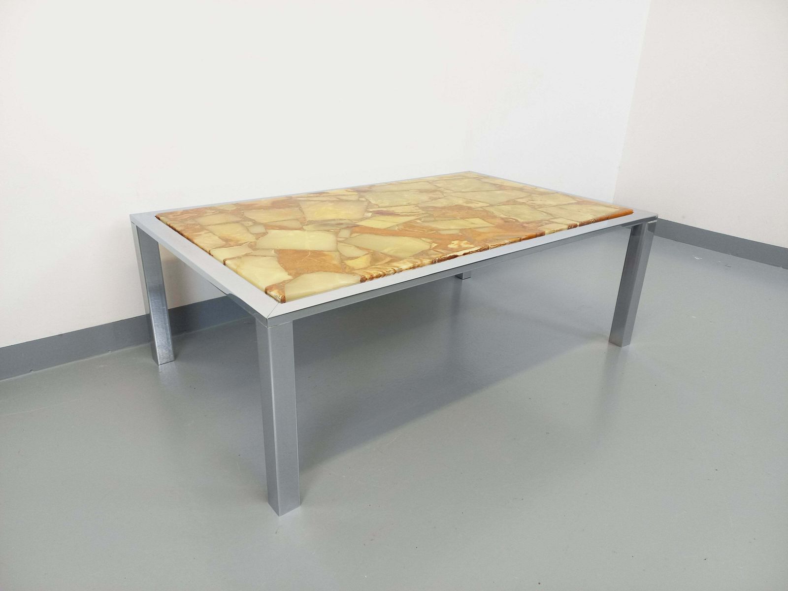 Rectangular Stone And Metal Coffee Table photo furniture