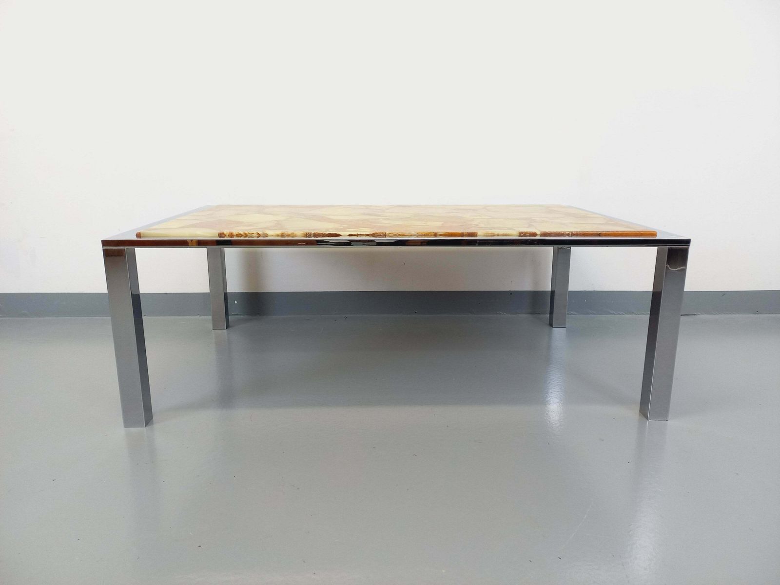 photo furniture Rectangular Stone And Metal Coffee Table