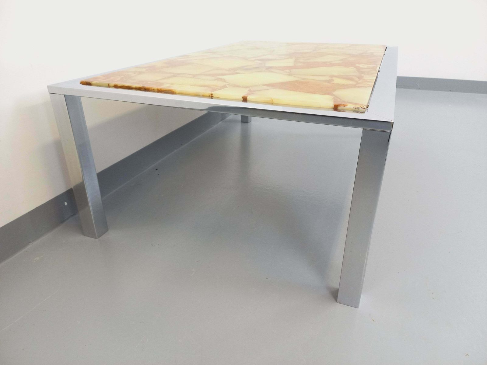 photo vinterior Rectangular Stone And Metal Coffee Table
