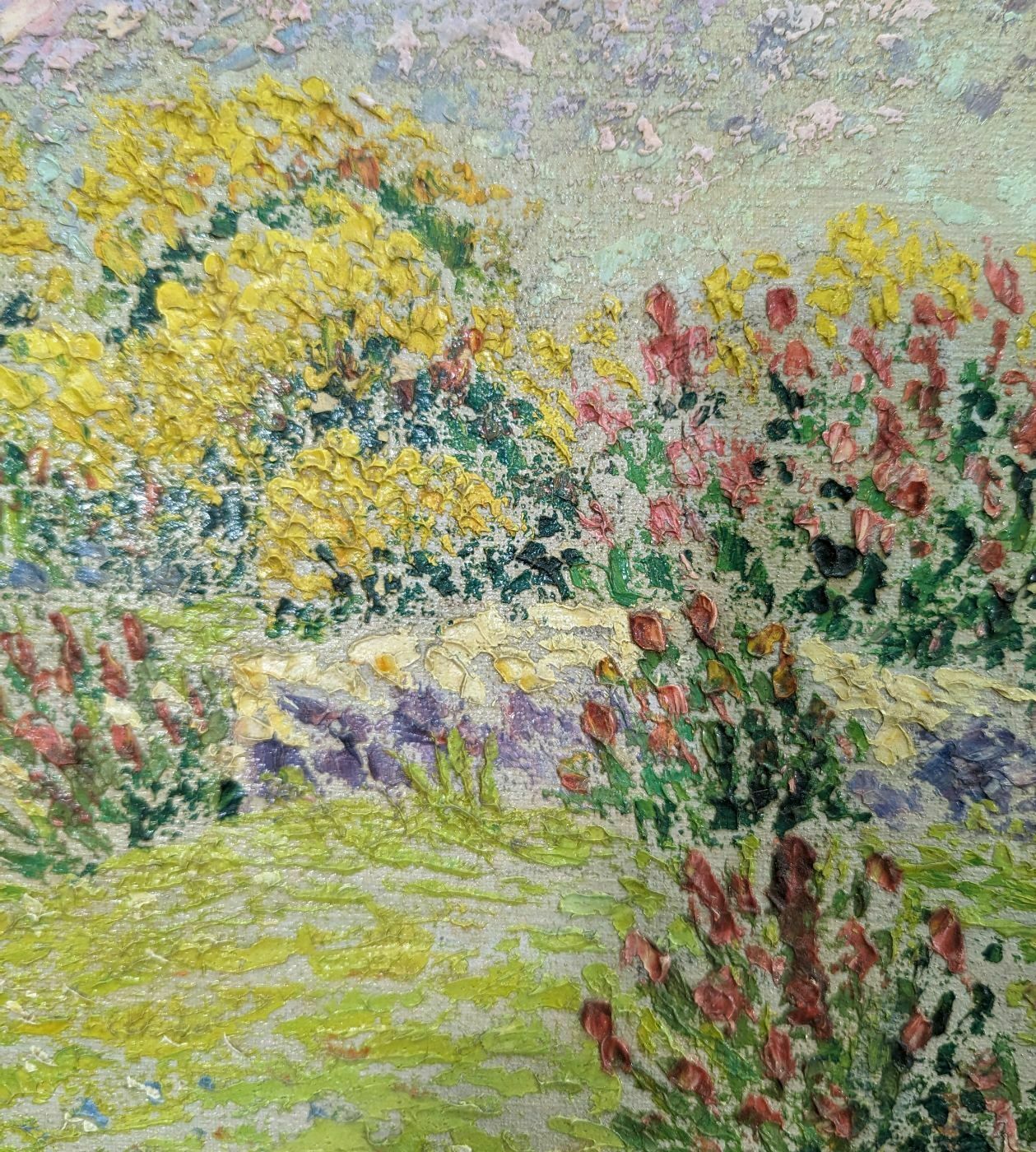 Oil On Pointillist Canvas Landscape Of Provence By Henri Grallan photo for sale