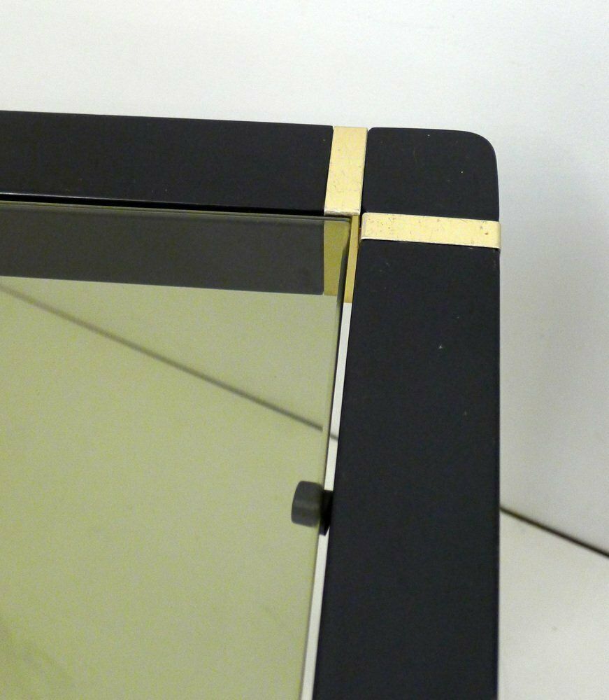 Small Vintage Coffee Table In Black Lacquered Wood And Gold Metal, Smoked Glass Top, 1970s photo furniture