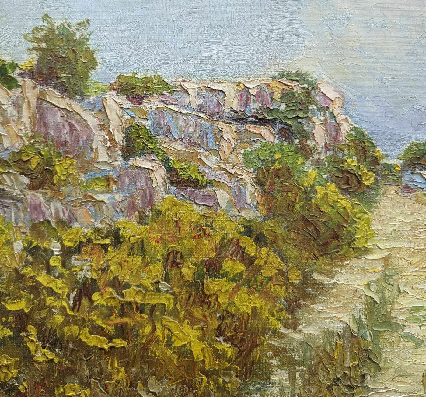 Oil On Pointillist Canvas Landscape Of Provence By Henri Grallan photo furniture