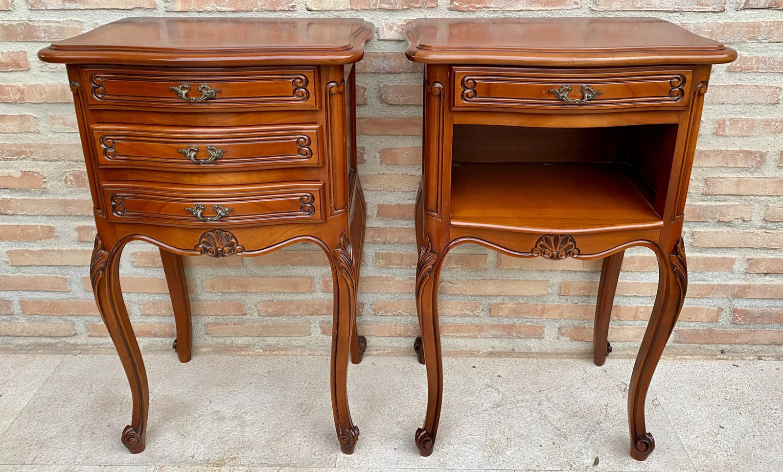 photo furniture Louis XVI Style Nightstands With Drawers And Cabriole Legs, 1960s, Set Of 2