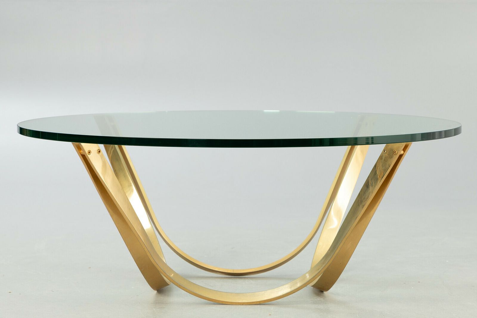 Coffee Table By Roger Sprunger For Dunbar, Brass Frame With Glass Top 1970s' photo for sale