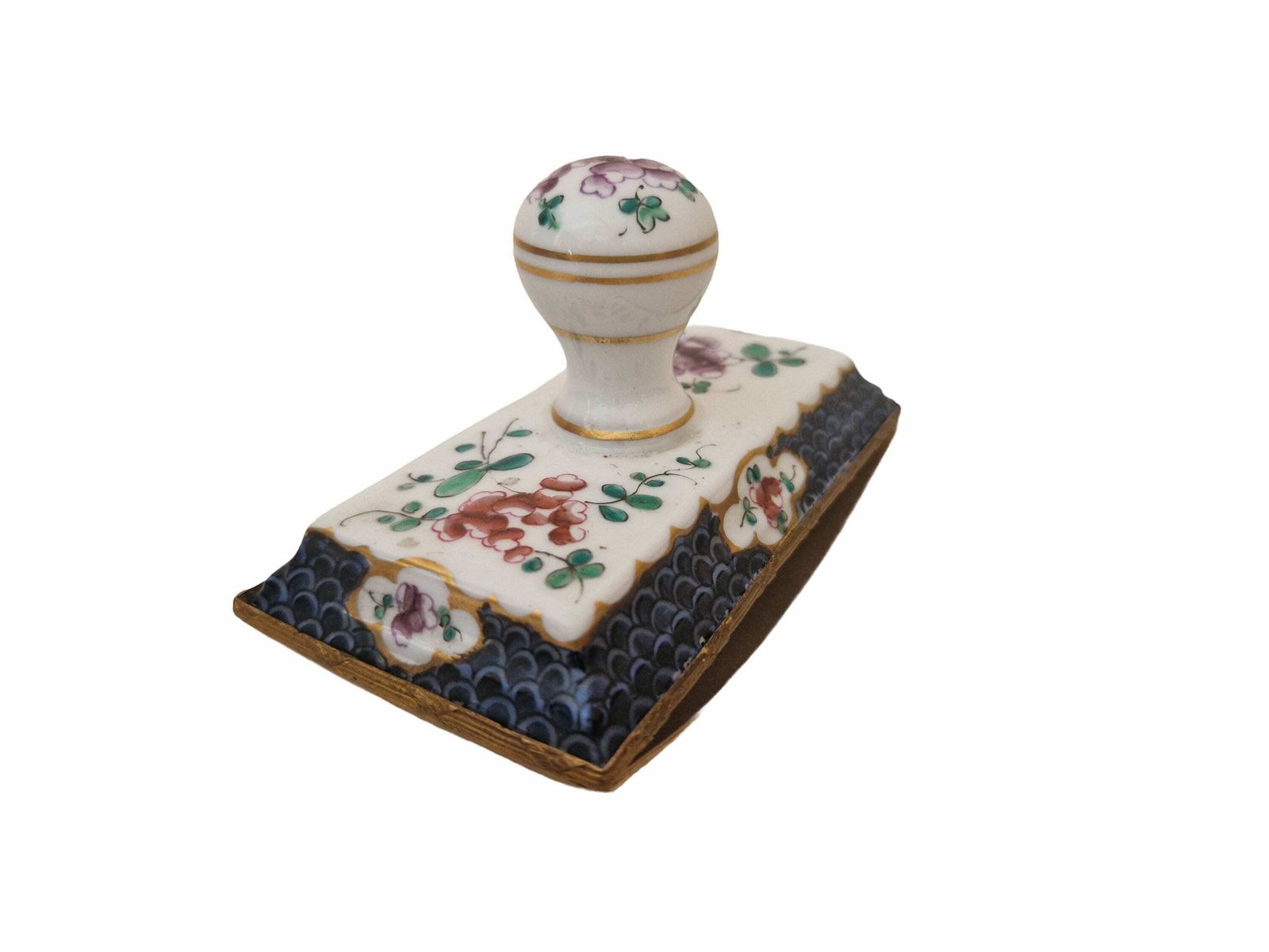 19th Century French Porcelain Ink Blotter With Hand Painted Flowers, Antique Desk Accessory, Romantic Home Office Decor photo vintage