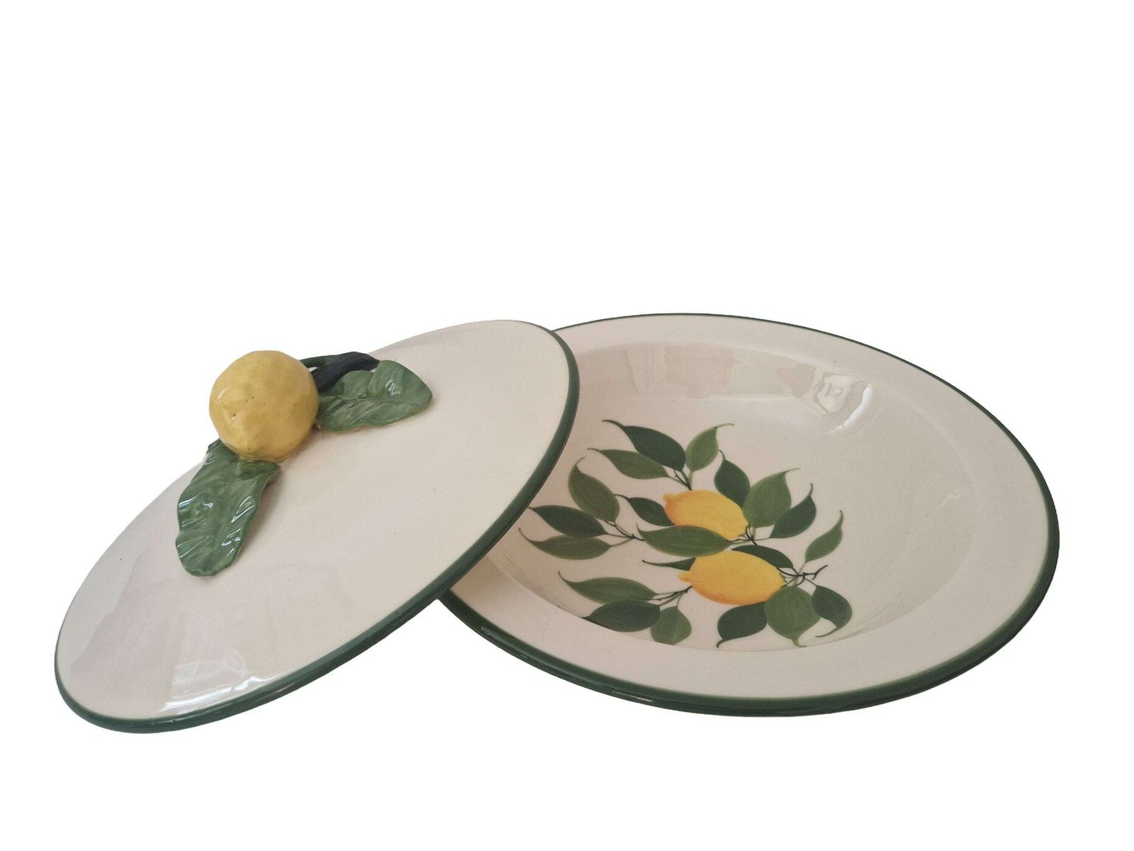 Mid Century Menton Lemon Soup Tureen By Perret Gentil, French Majolica Casserole Dish, Trompe L'oeil Kitchen Decor photo vintage