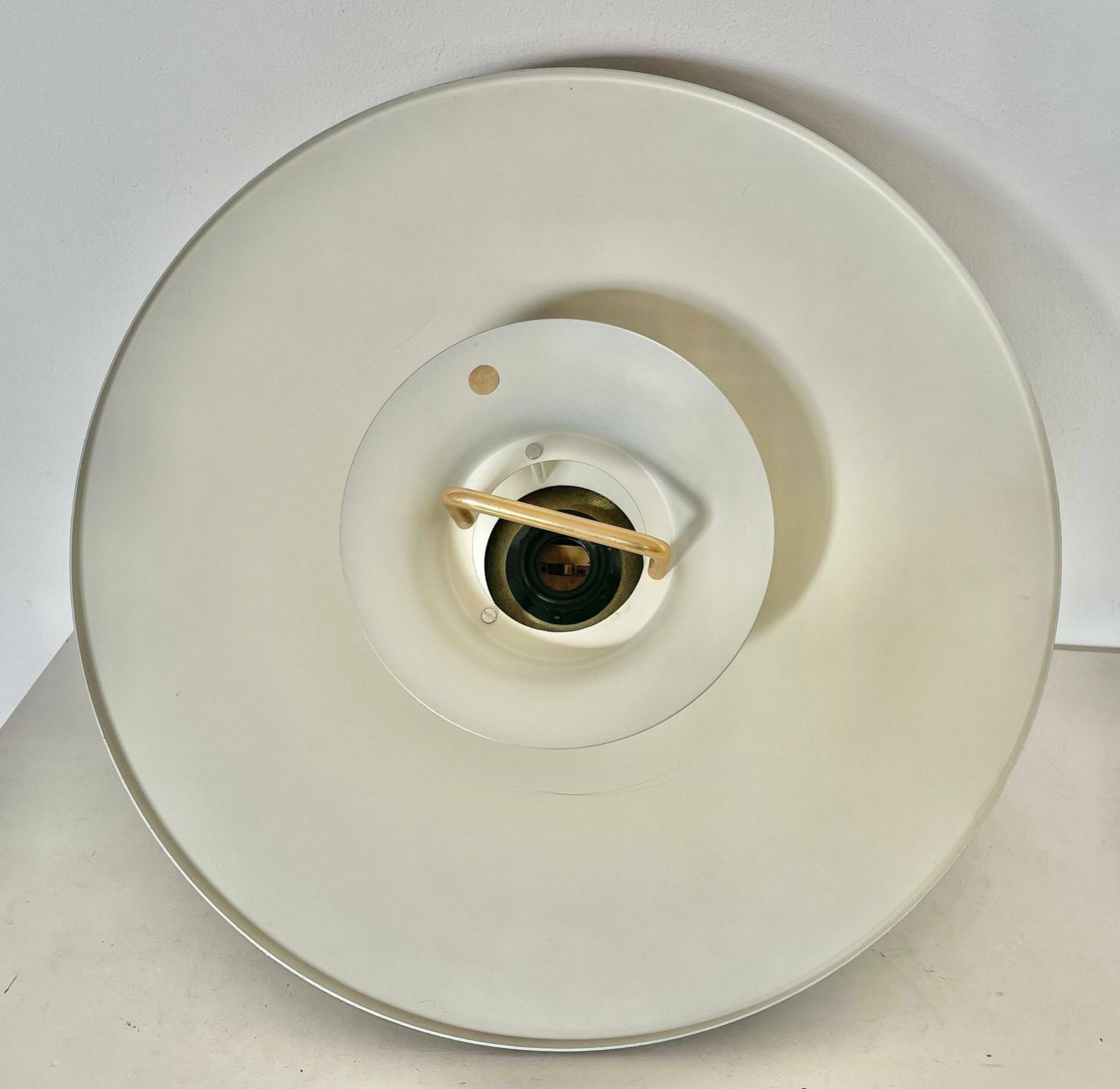 Danish Mid Century Modern Design Minimalist Ceiling Lamp With Gold And Black Painted Multilayer Metal Shades, Trumpet Top And Hanger photo buy