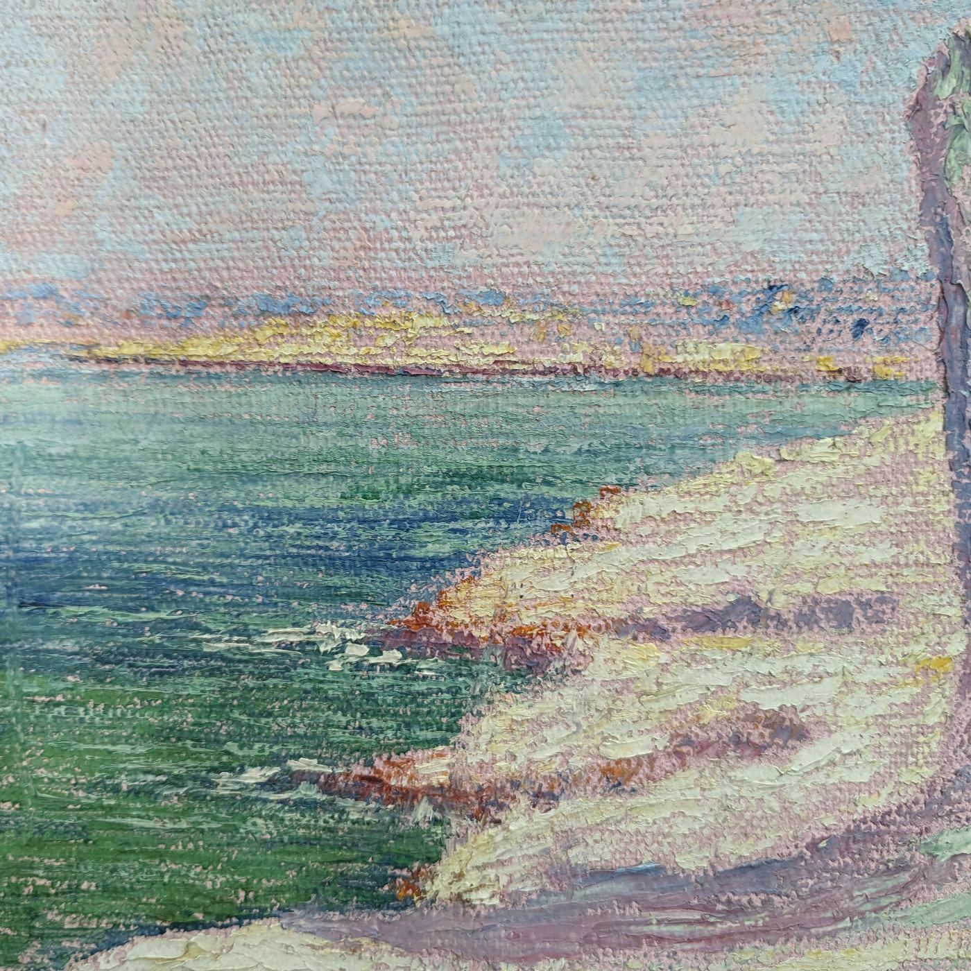 Oil On Marine Pointillist Canvas By Henri Grallan photo furniture