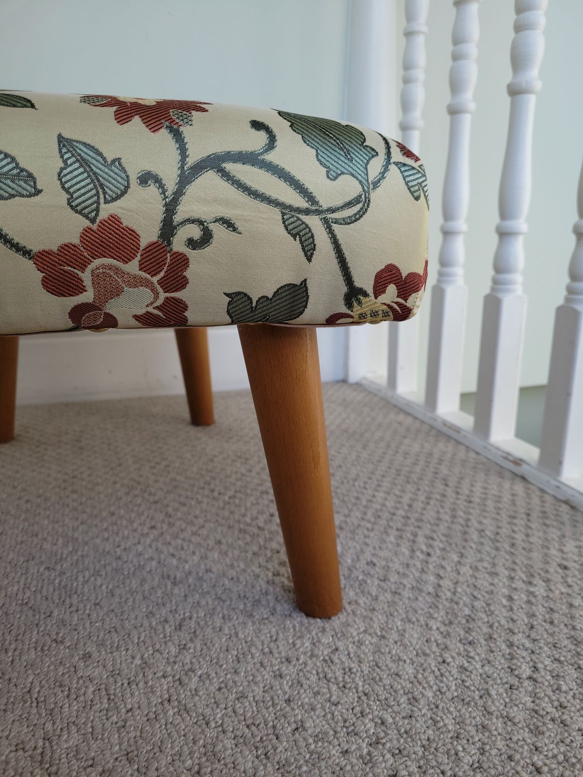 Silk Floral Foostool Wooden Feet