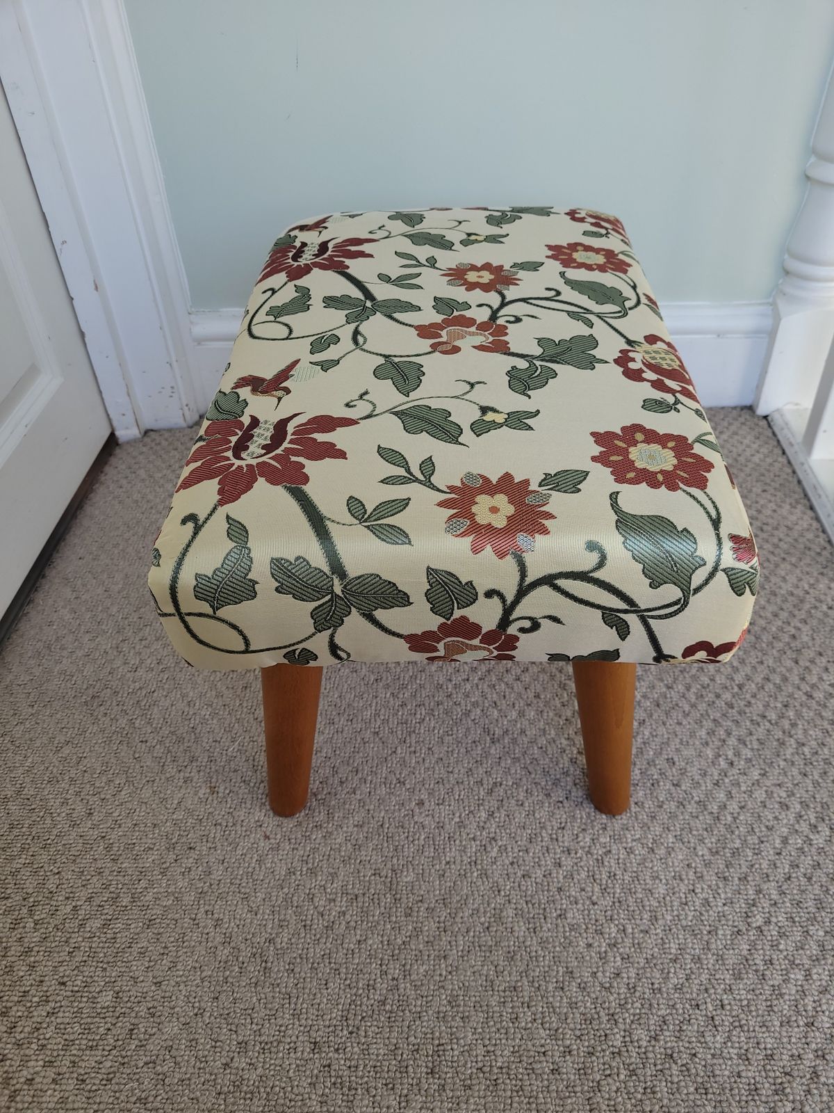 photo furniture Silk Floral Foostool Wooden Feet