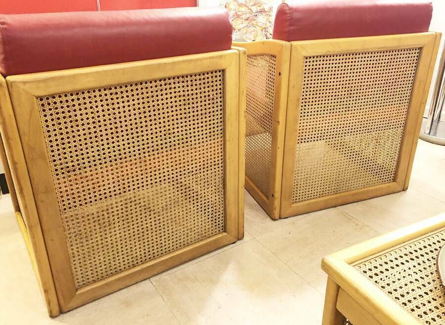 Pair Of Cane Armchairs, 1970, 1970s photo vintage
