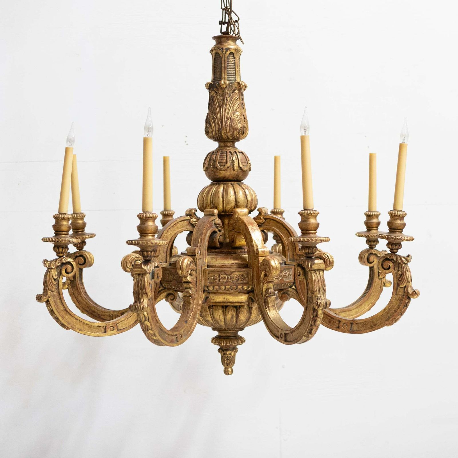 photo buy Large Antique Italian Giltwood 19th Century 8 Arm Chandelier