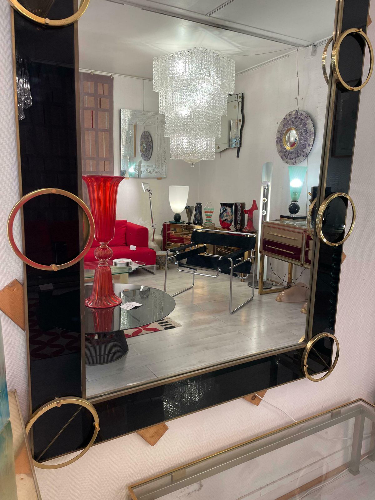 Italian Mirror From The 70's In Tinted Glass And Brass photo Home Decor
