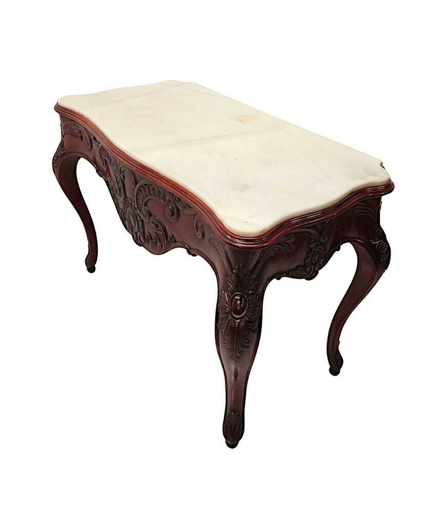 A Very Rare Pair Of 19th Century Carrara White Marble Top Console Tables photo 15347.4262