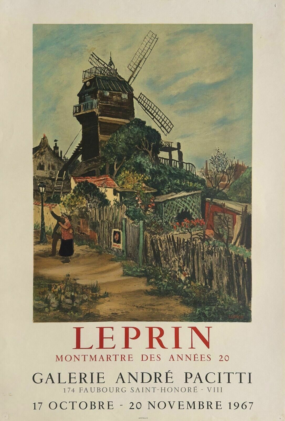 Marcel Leprin   Lithographic Poster Affiche Exhibition 1967 Montmartre Paris