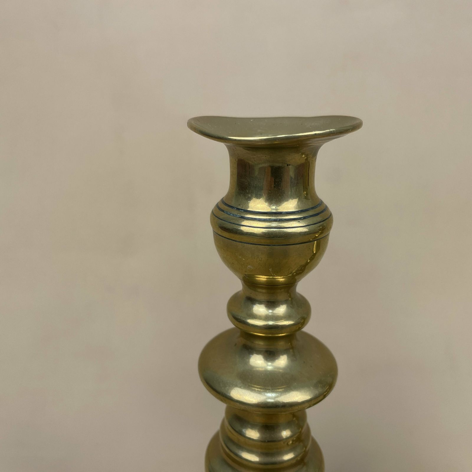 Antique Matching Pair Of Gold Solid Brass Metal Candlestick Candle Stick Heavy Vintage Column Taper Dinner Candlesticks Hexagon Base Set photo Home Decor