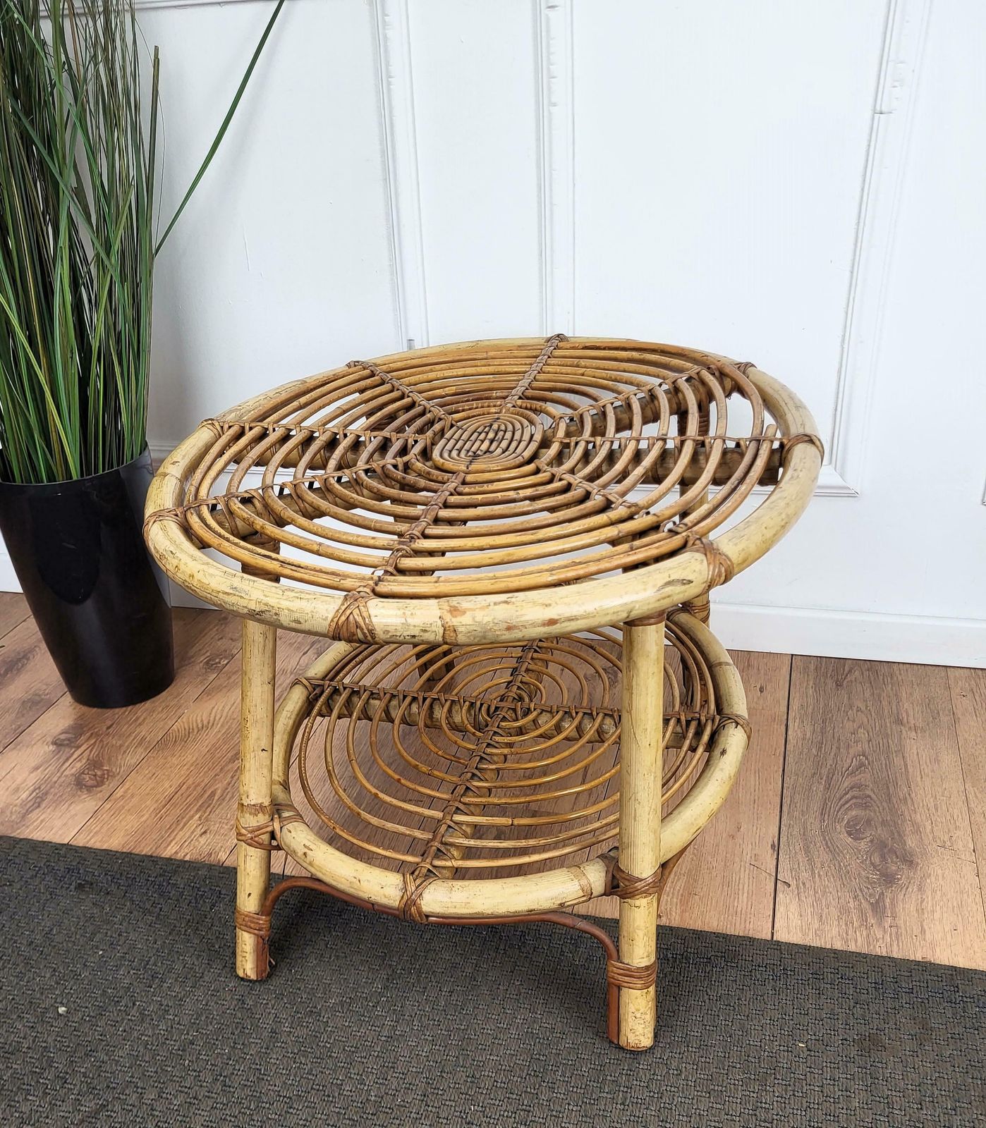 1960s Italian Bamboo Rattan Bohemian French Riviera Oval Coffee Table photo 1092.0