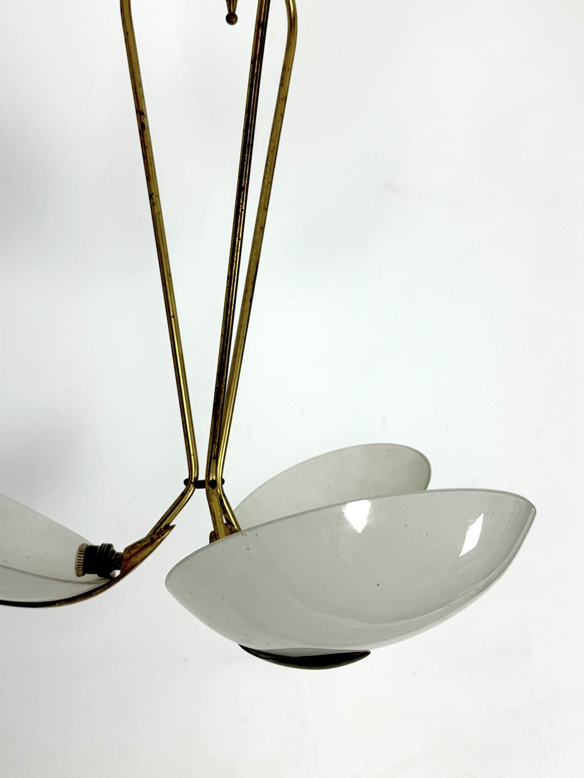 Vintage Italian Brass And Curved Glass Chandelier From 1950s photo vinterior