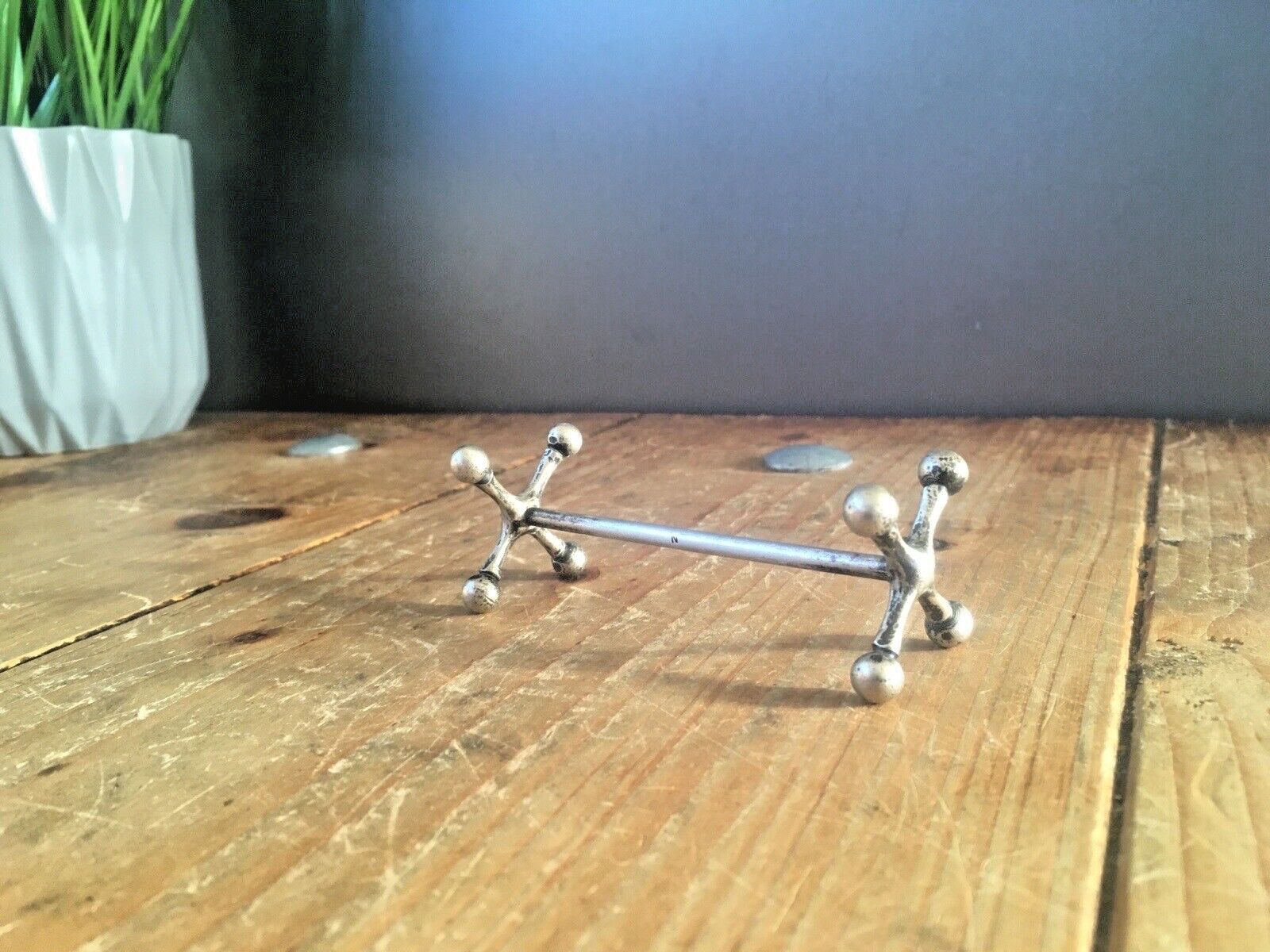 3 Antique Art Deco 20s French Silver Plated Knife Rests Jack Shaped Cross Atomic photo Home Decor