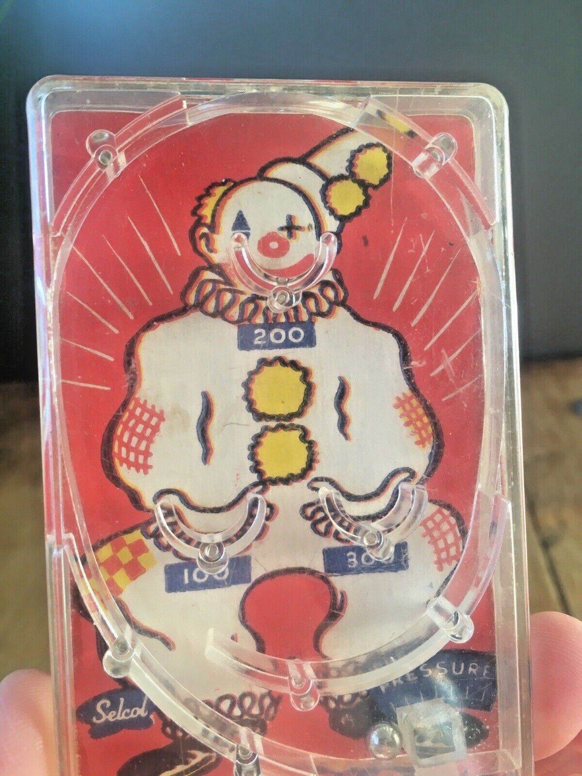 Rare Vintage 60's Selcol Ballo Circus Clown Pinball Bagatelle Handheld Toy Game photo Home Decor