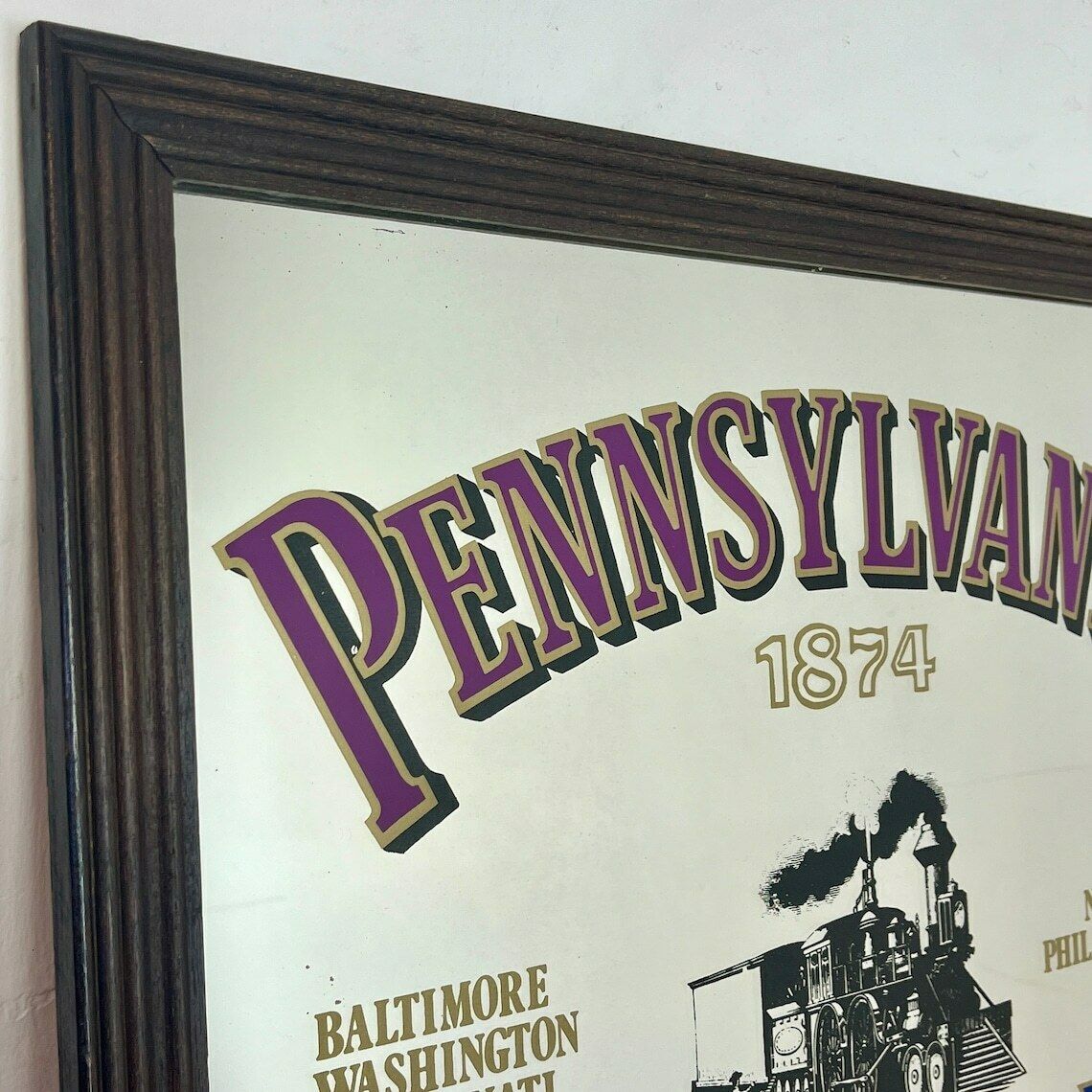 Historical Pennsylvania Railroad Company 1874 Advertising Mirror, Trains And Rail Stations, American Transport Picture, Wall Art photo vintage