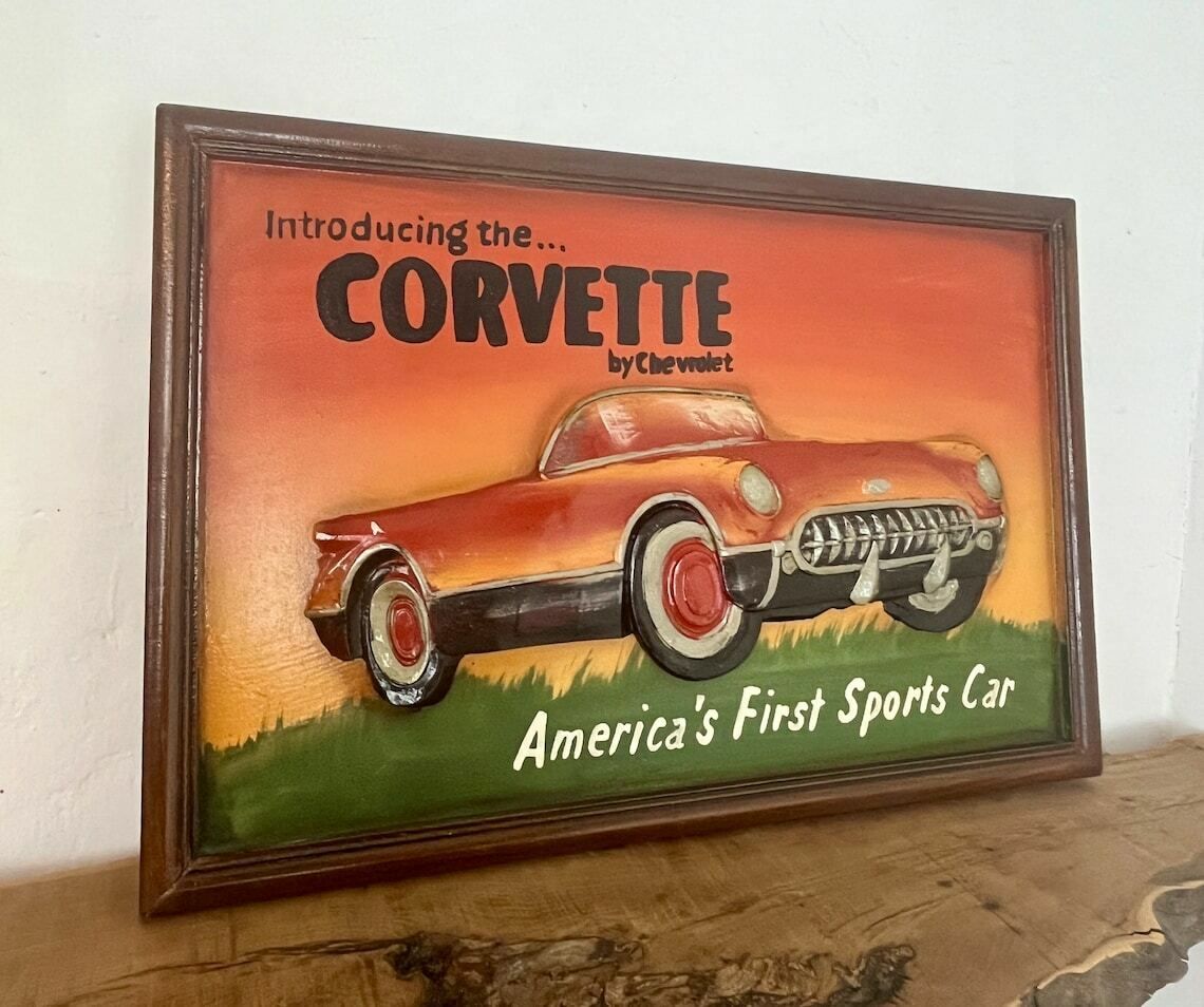 Amazing Chevrolet Corvette Vintage Wooden Advertising Sign, Plaque 3d Raised, Hand Painted, Retro, Americana, Car, Automobile Collectable photo buy