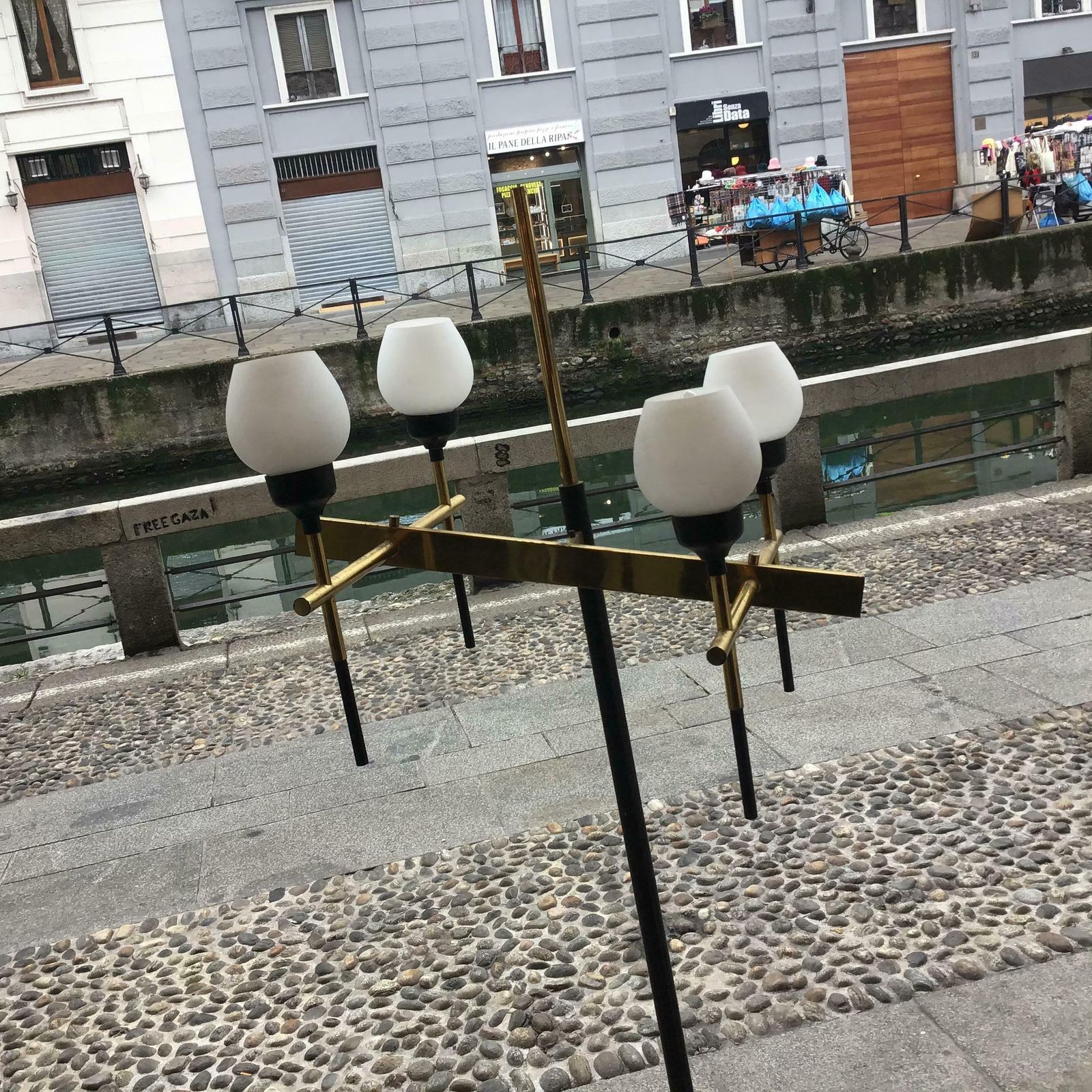 Stilnovo Floor Lamp Four Light Marble Iron Glass Brass, Italy photo furniture