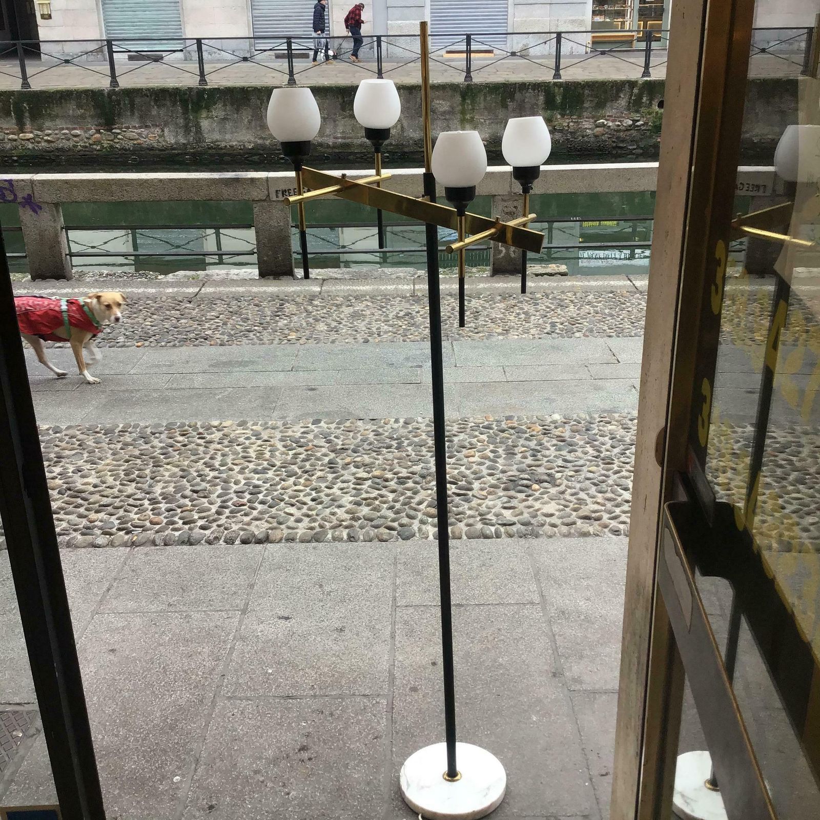 Stilnovo Floor Lamp Four Light Marble Iron Glass Brass, Italy photo for sale