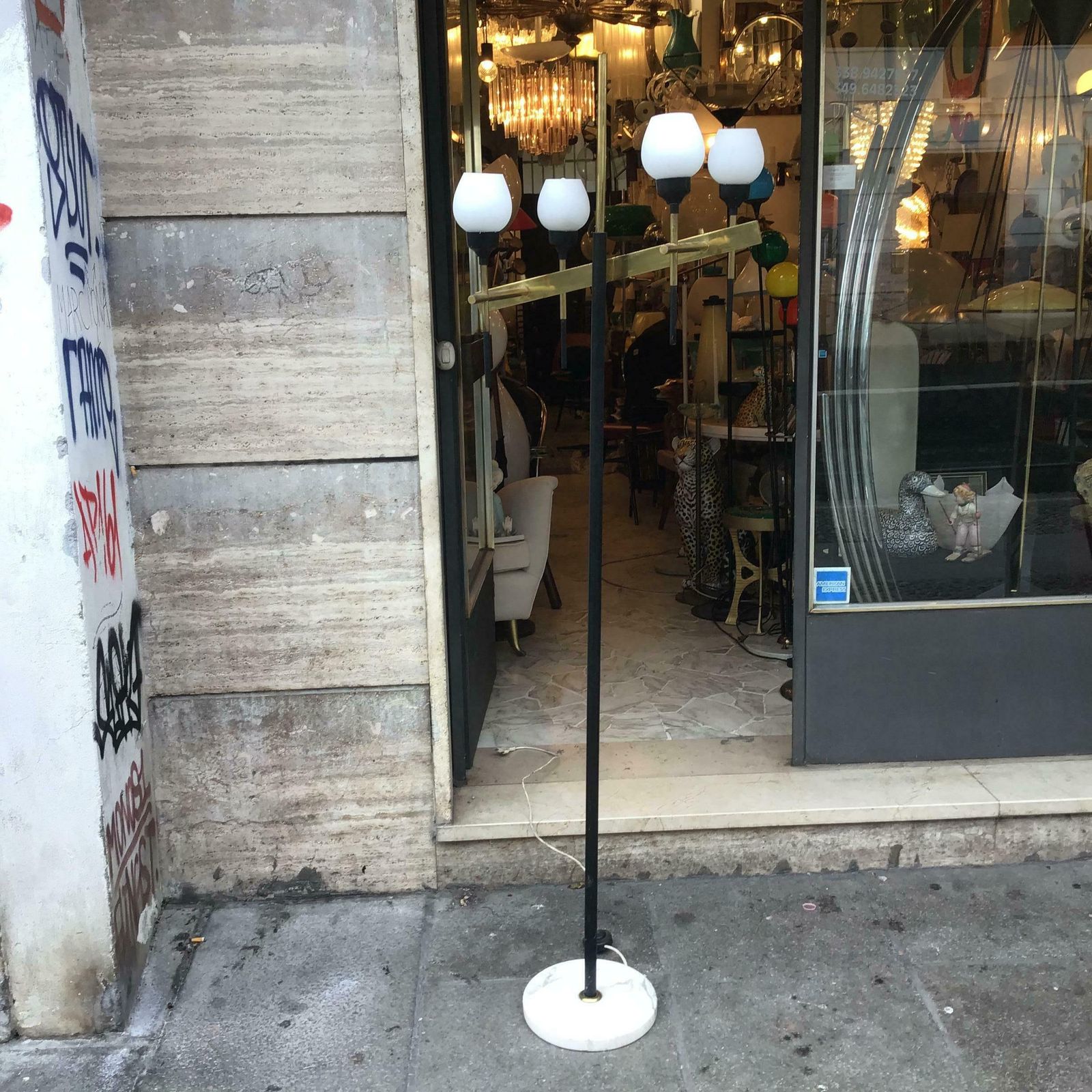 Stilnovo Floor Lamp Four Light Marble Iron Glass Brass, Italy photo 4804.0