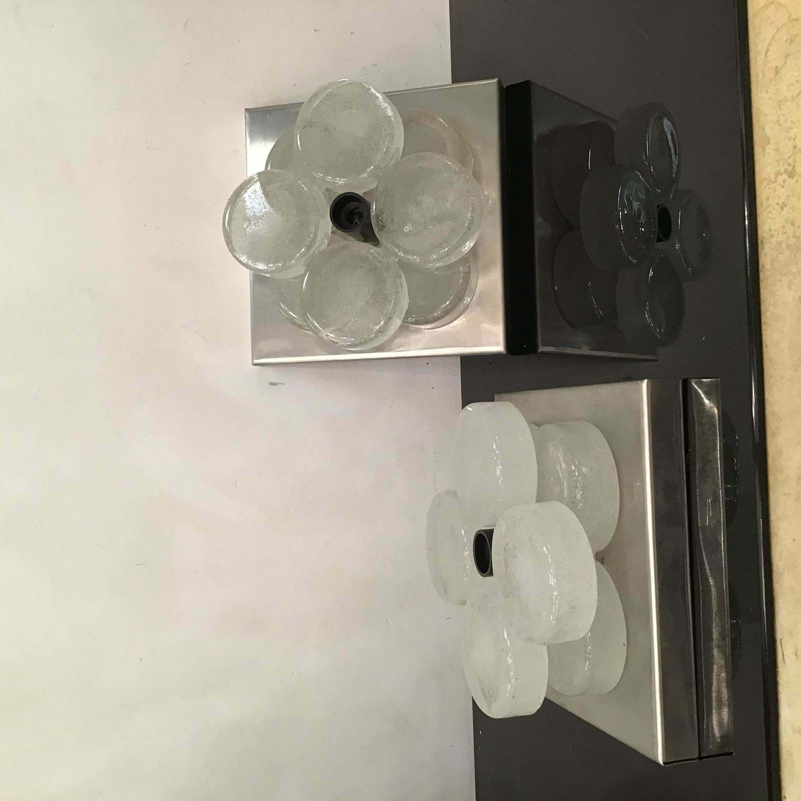 photo for sale Albano Poli Sconces Murano Glass Metal Crome 1960 Italy
