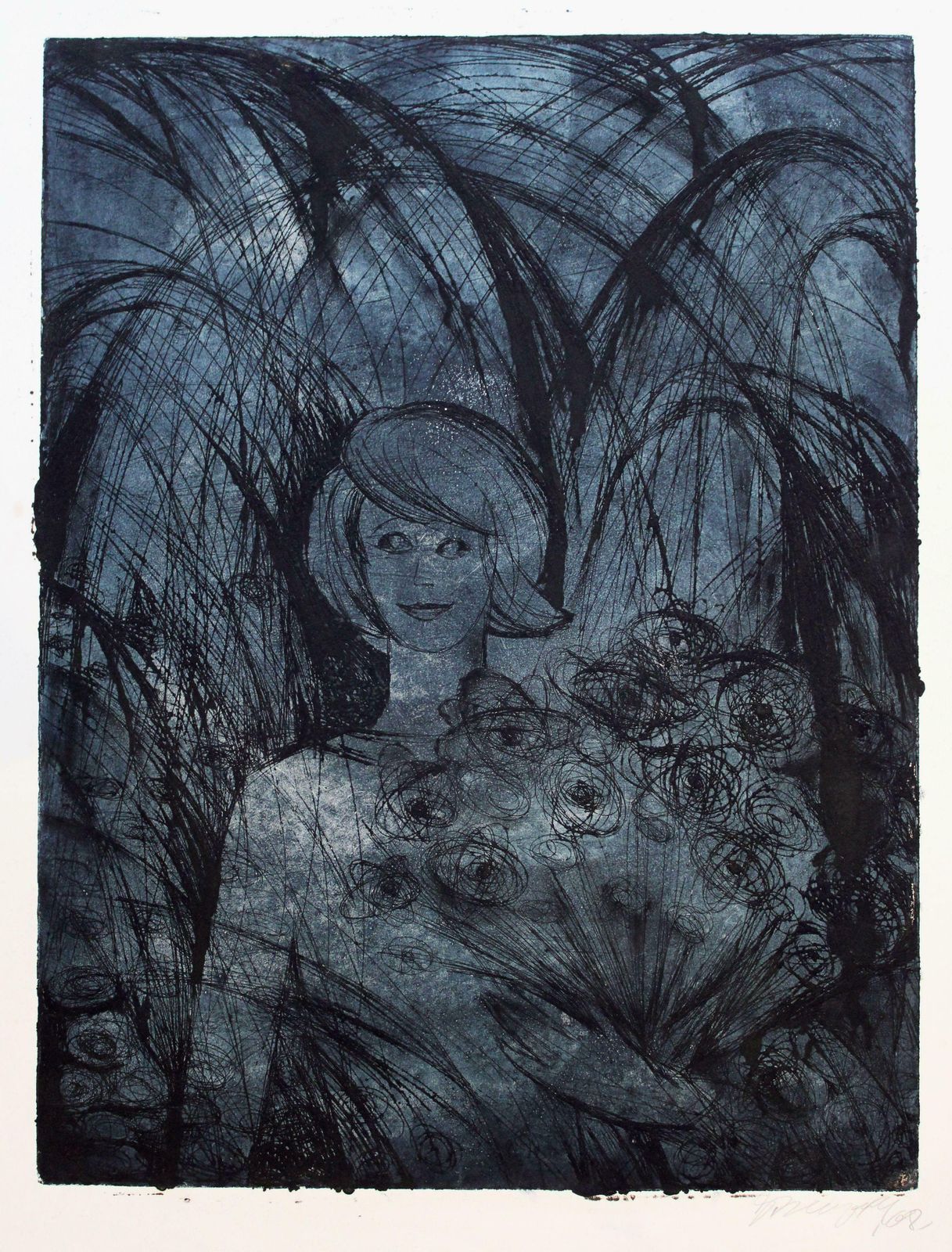 Dzidra Ezergaile Girl With Flowers. 1968, Paper, Etching, 68x51 Cm 1968