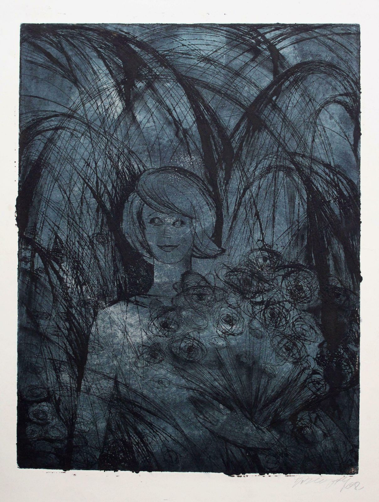 Dzidra Ezergaile Girl With Flowers. 1968, Paper, Etching, 68x51 Cm 1968 photo furniture