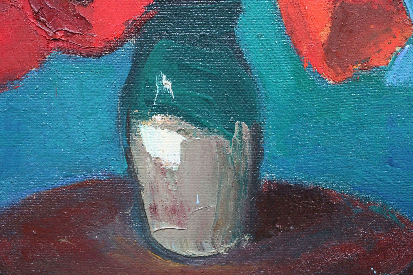 Aleksandr Rodin Tulips On A Turquoise Background. Oil On Cardboard photo Art