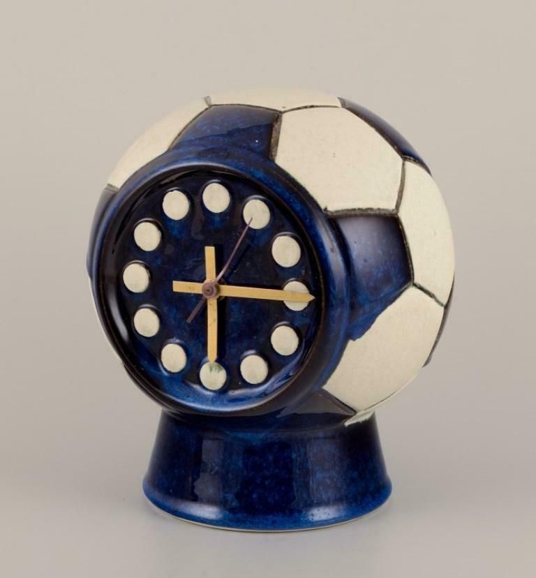 Berit Sundell, Gustavsberg. Ceramic Tabletop Clock In The Shape Of A Soccer Ball photo for sale