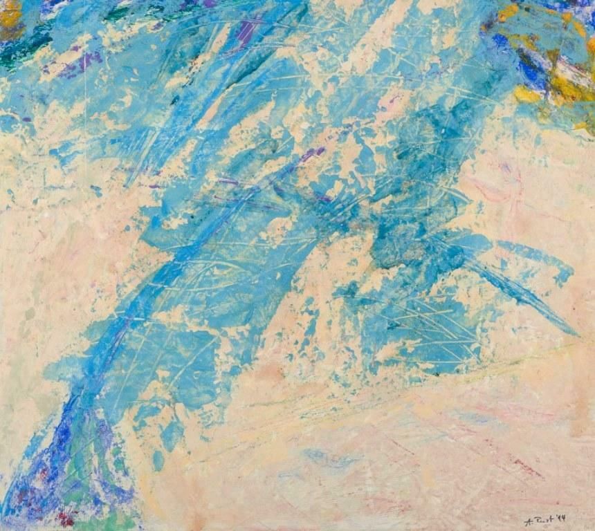 A. Rust, German Artist. Acrylic Painting On Wood Panel. Abstract Composition. photo for sale