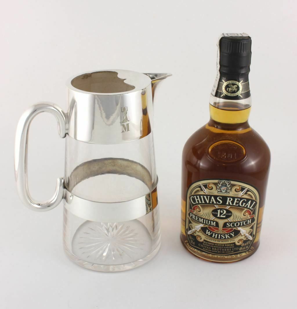 Silver Plate & Cut Glass Water Pitcher Jug. Millar Family M Crest. C1900. photo furniture