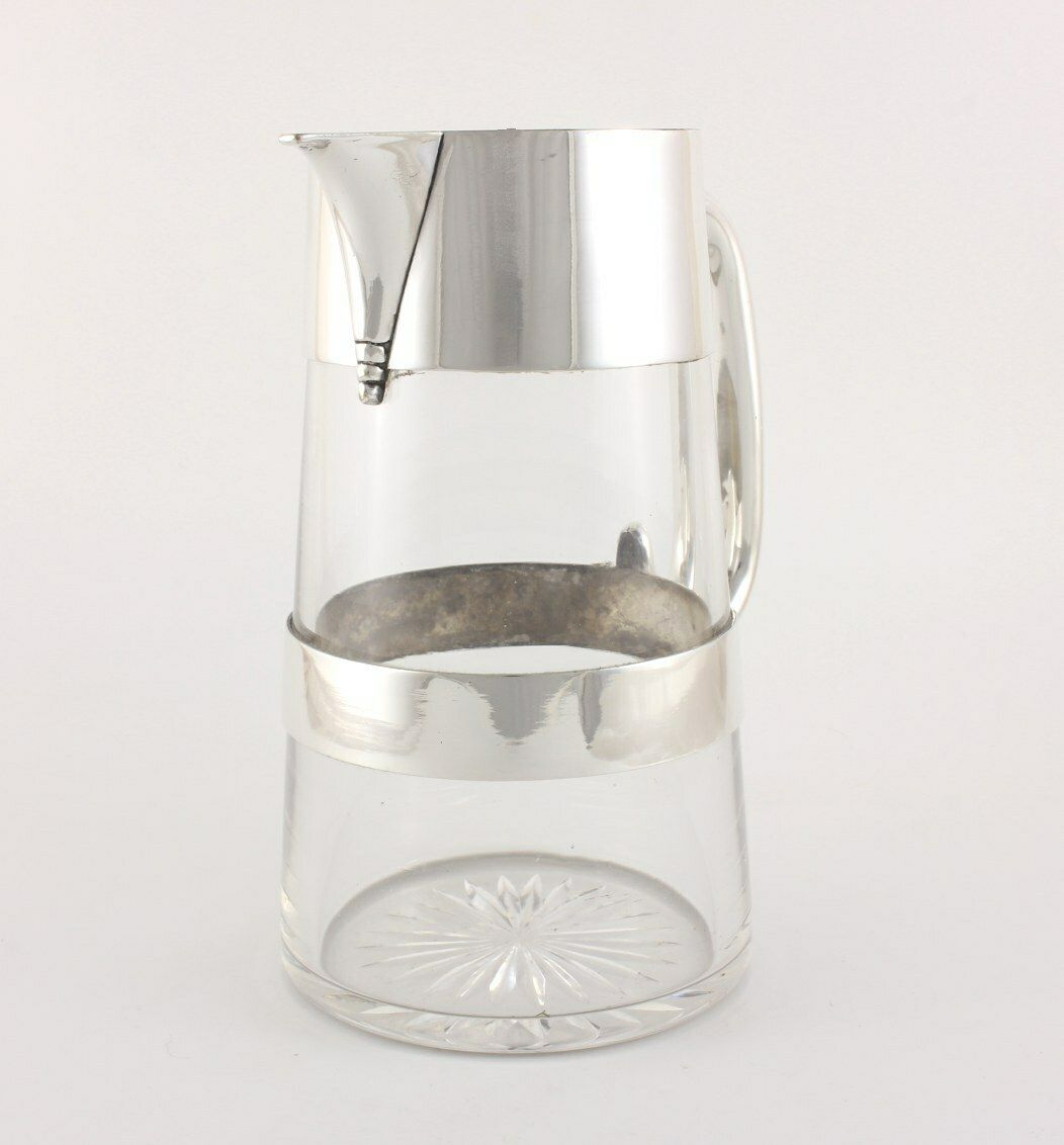 Silver Plate & Cut Glass Water Pitcher Jug. Millar Family M Crest. C1900. photo for sale