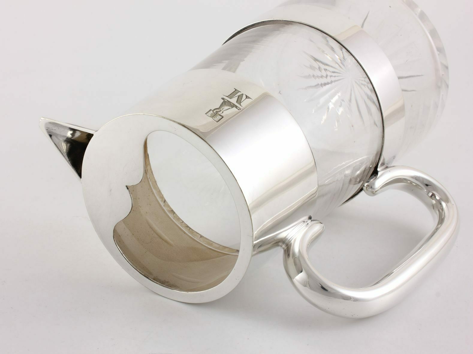 photo for sale Silver Plate & Cut Glass Water Pitcher Jug. Millar Family M Crest. C1900.