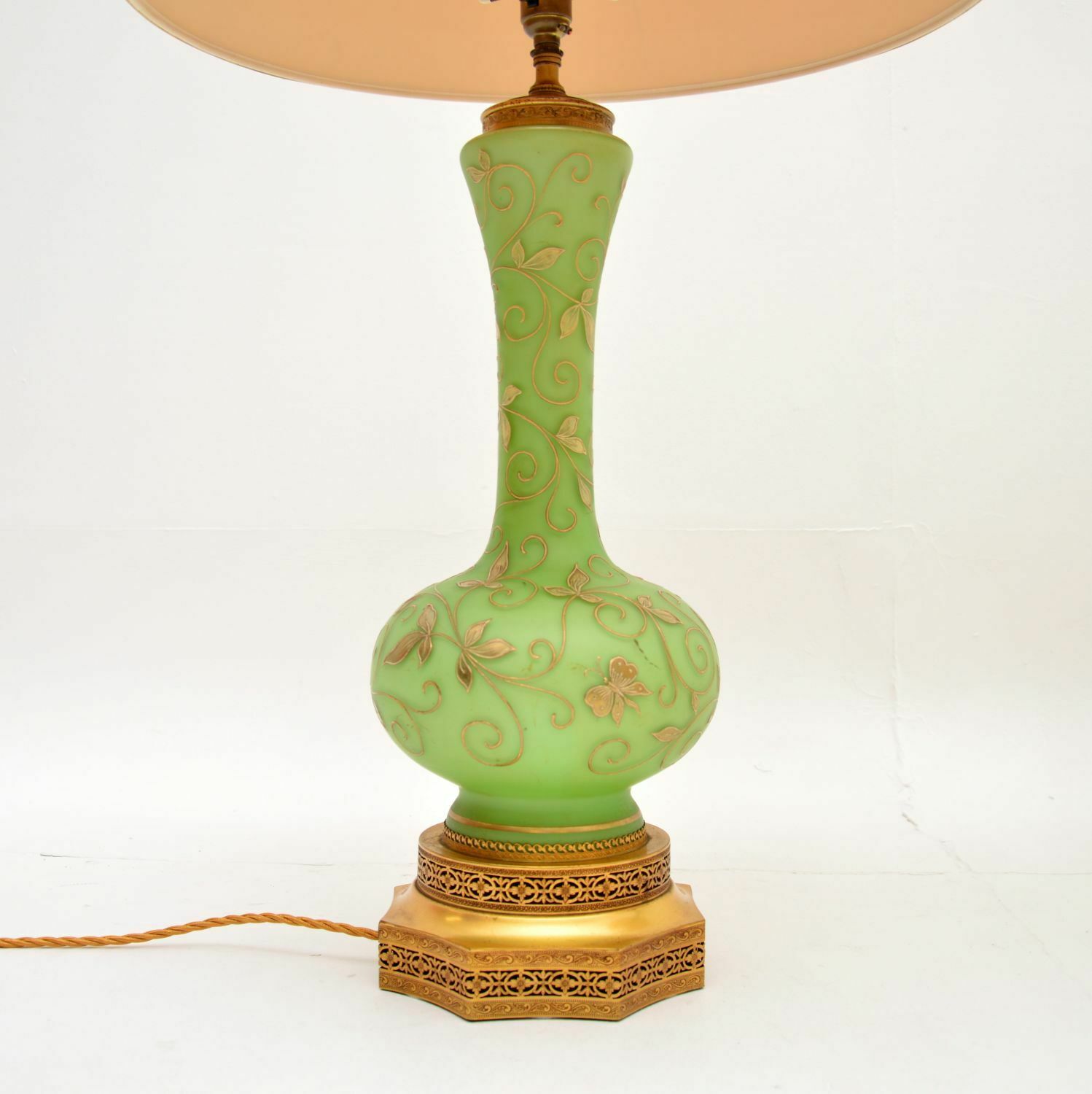 Pair Of Antique Glass & Gilt Metal Table Lamps photo Lighting
