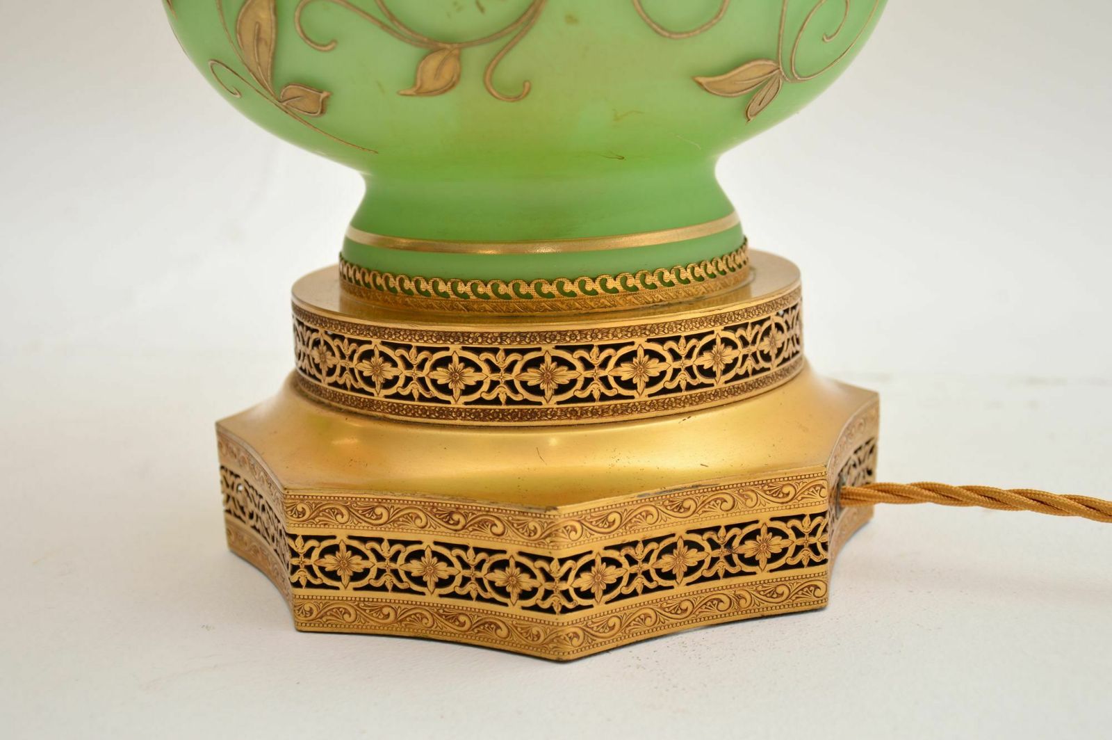 Lighting Pair Of Antique Glass & Gilt Metal Table Lamps photo