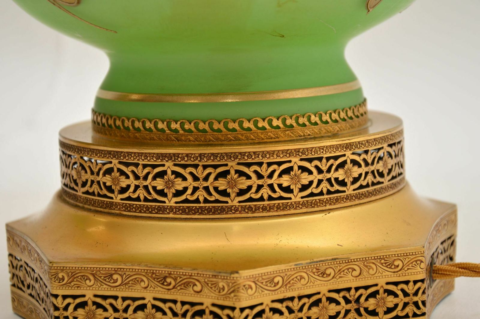 1495.52 Pair Of Antique Glass & Gilt Metal Table Lamps photo