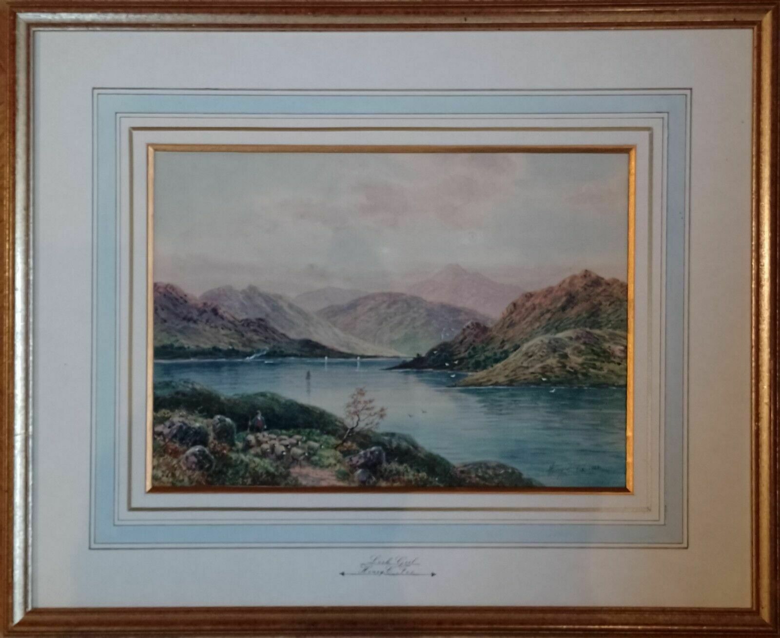 Antique Watercolour Painting Loch Goyle Scotland Signed Henry Charles Fox 1904 photo for sale