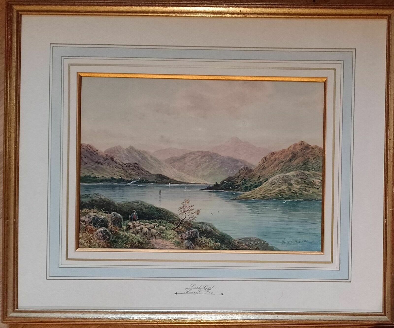 Art Antique Watercolour Painting Loch Goyle Scotland Signed Henry Charles Fox 1904 photo