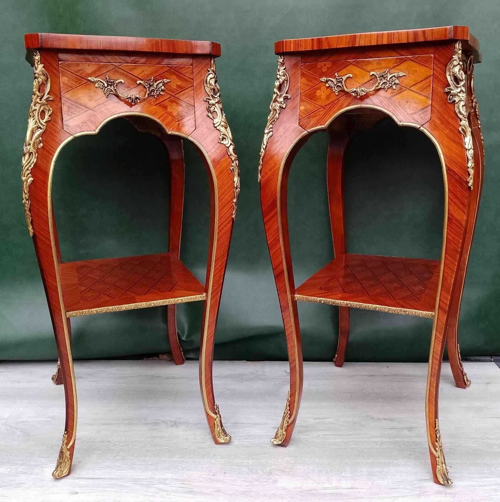 Pair Antique Revival French Empire Ormolu Kingwood Bedside Nightstands Side End Lamp Tables photo 1199.0