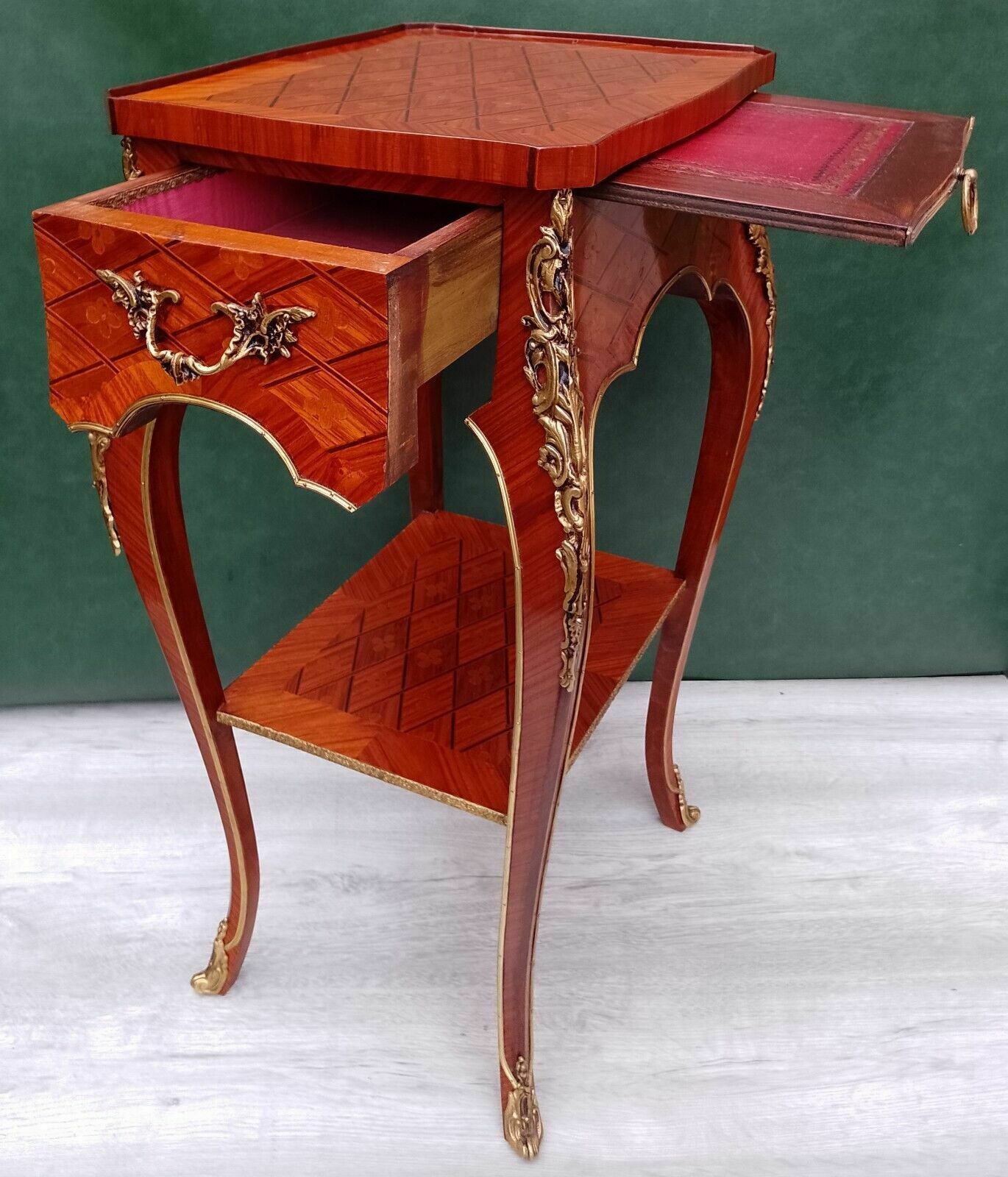 photo for sale Pair Antique Revival French Empire Ormolu Kingwood Bedside Nightstands Side End Lamp Tables