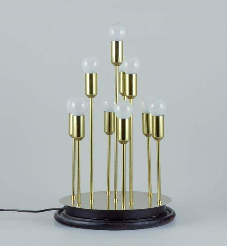 Sülken Leuchten, Germany. Modernist Lamp For Ten Bulbs. Brass On Wooden Base photo furniture