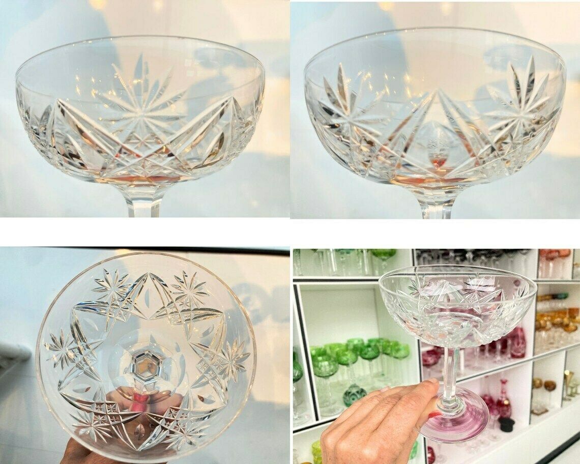 Franse Champagnecoupes | 2 Stuks | Geslepen Kristal Met Sterpatroon photo 119.0