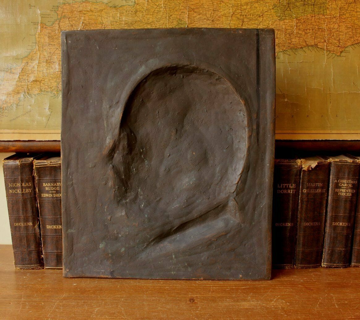 Bronze Plaque Male Portrait Signed Eugene Canneel. Mans Head Art C1920. photo vinterior